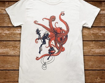 Kraken Graphic T-Shirt – Sci-Fi Octopus & Scuba Divers