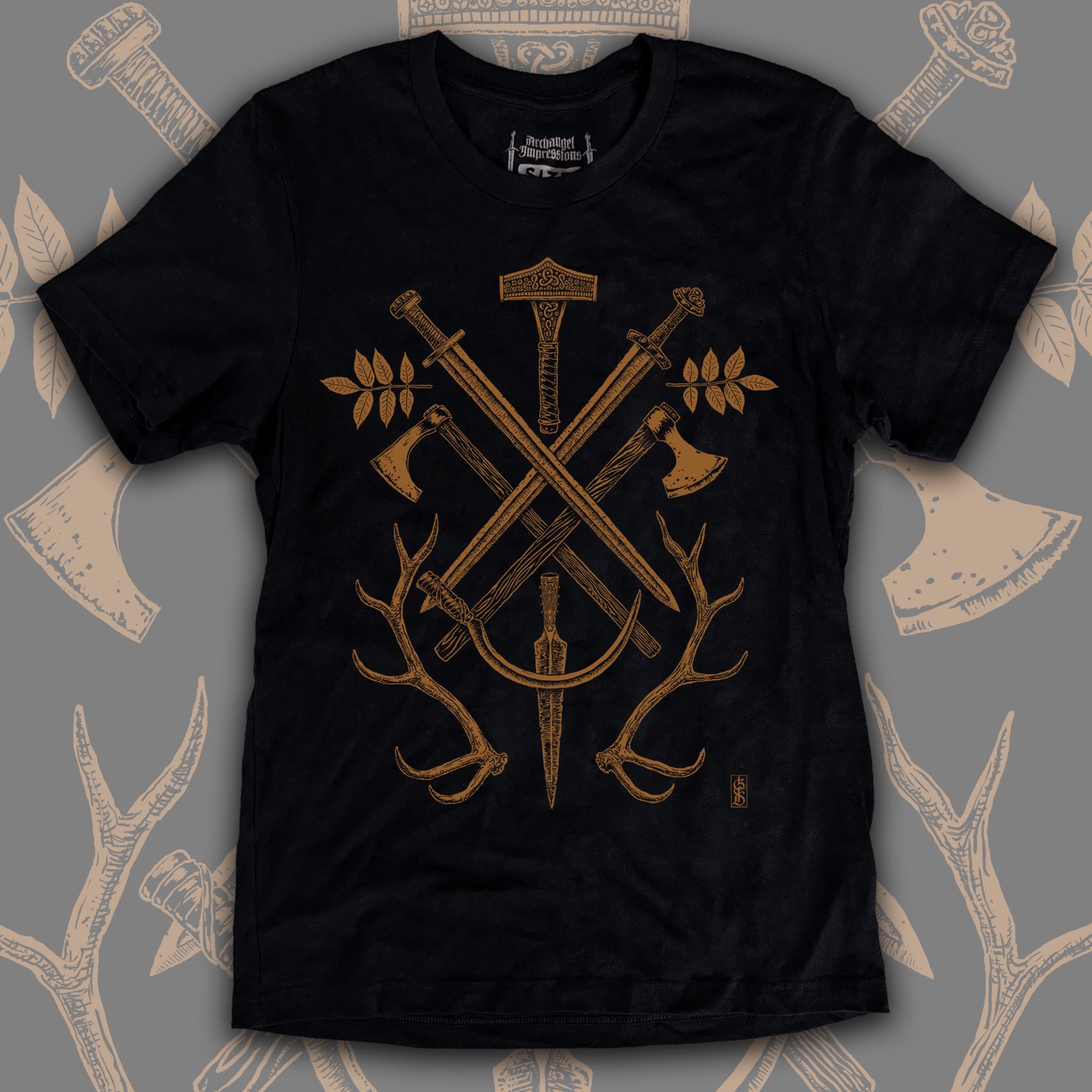 T-shirt Viking Nordique Fantasy Metal Goth - Motif Graphique - Coton Noir - Neuf Avec étiquettes