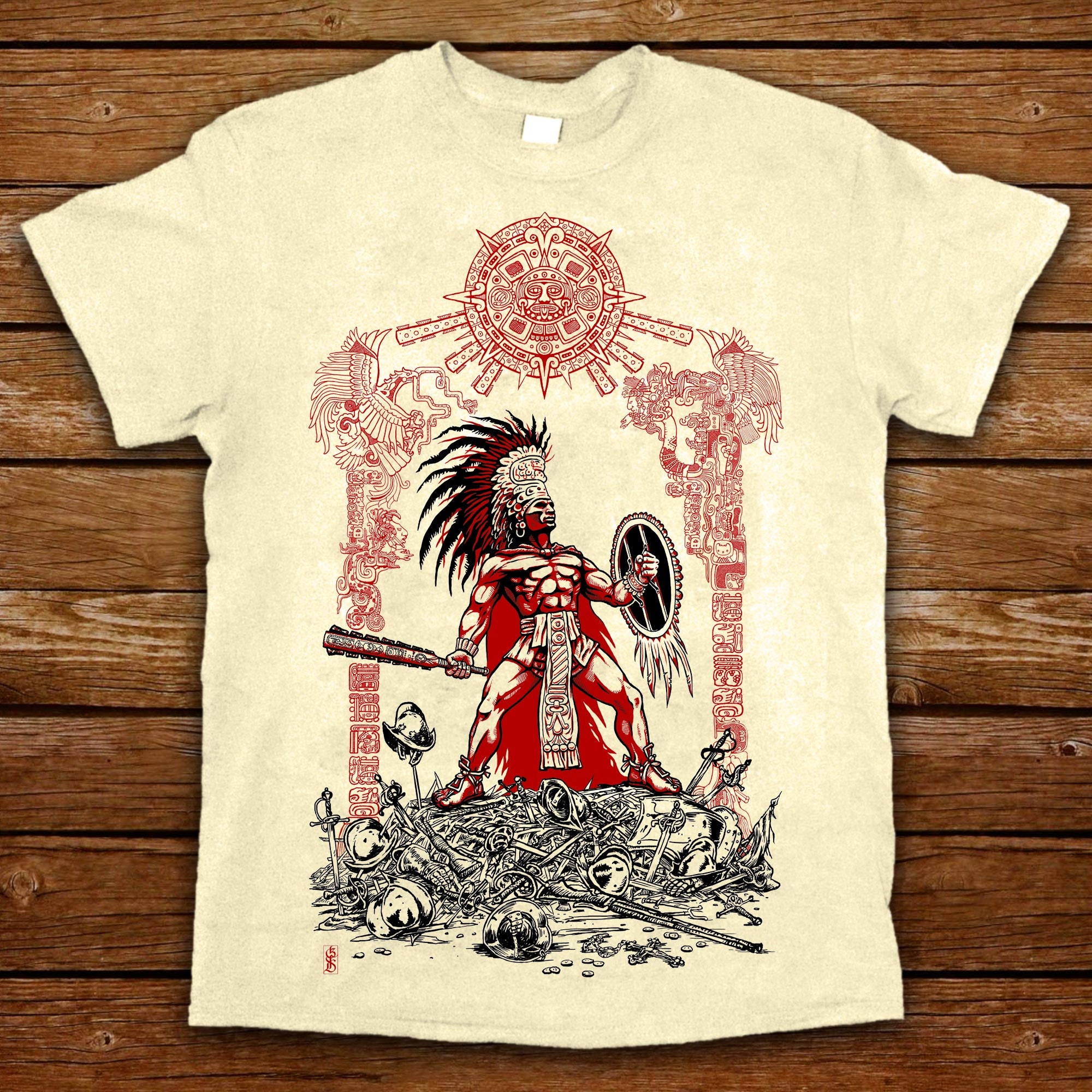 Aztec Warrior mens T shirt, Quetzalcoatl, Kukulkan, Feathered Serpent, Mayan, Mesoamerican, indigenous inspired fantasy art graphic tee
