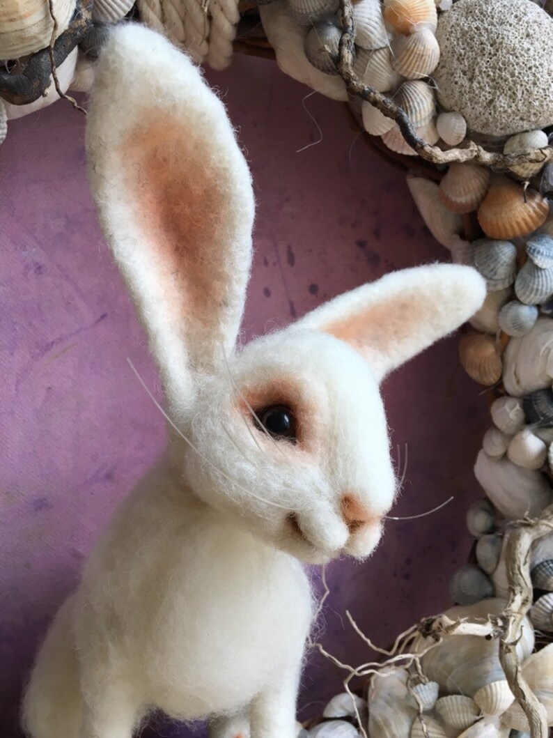 Needle felt white bunny made of wool Needle felted animal Etsy