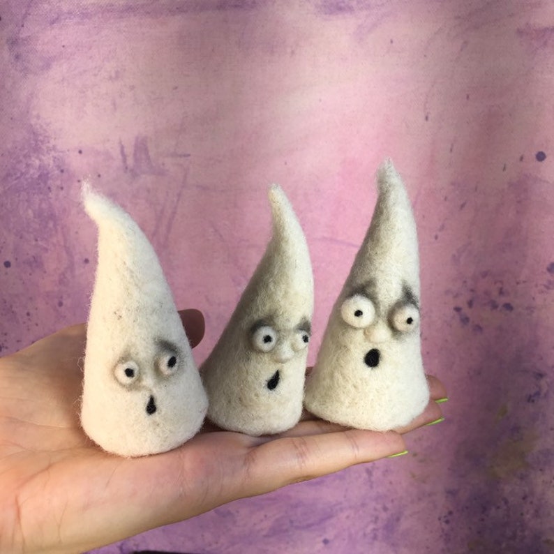 Set of Three Needle Felted Ghosts Halloween Ideas. Etsy