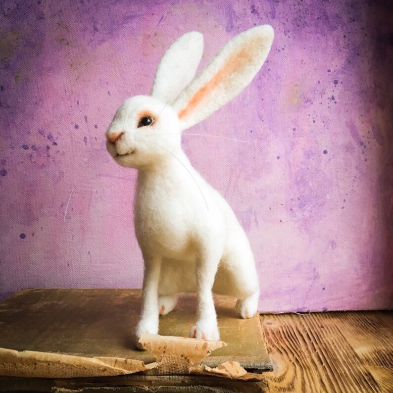 Needle felt white bunny made of wool Needle felted animal Etsy