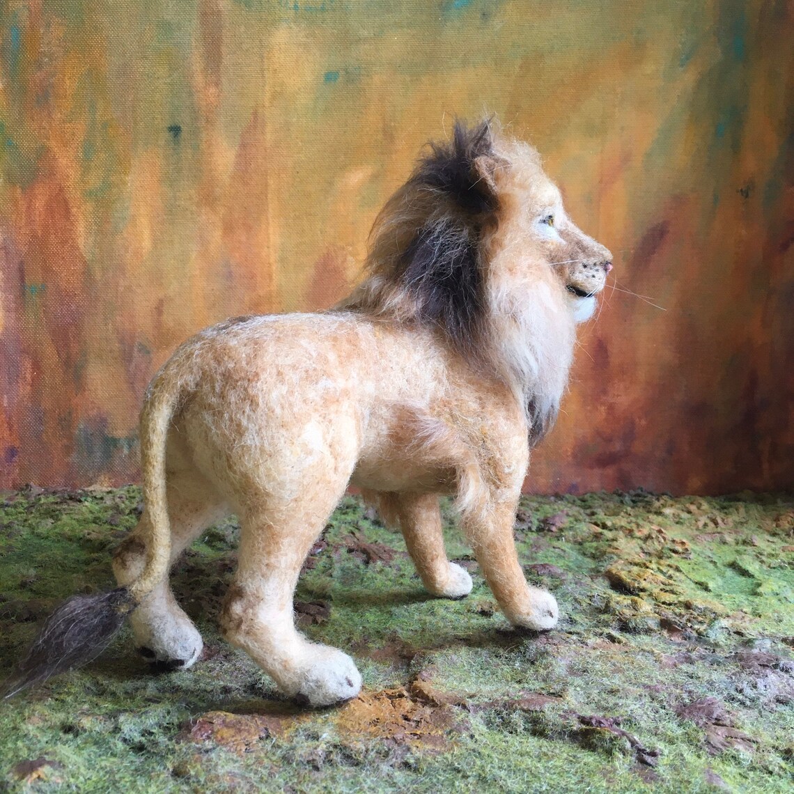Safari felt animal needle felted lion sculpture. Etsy