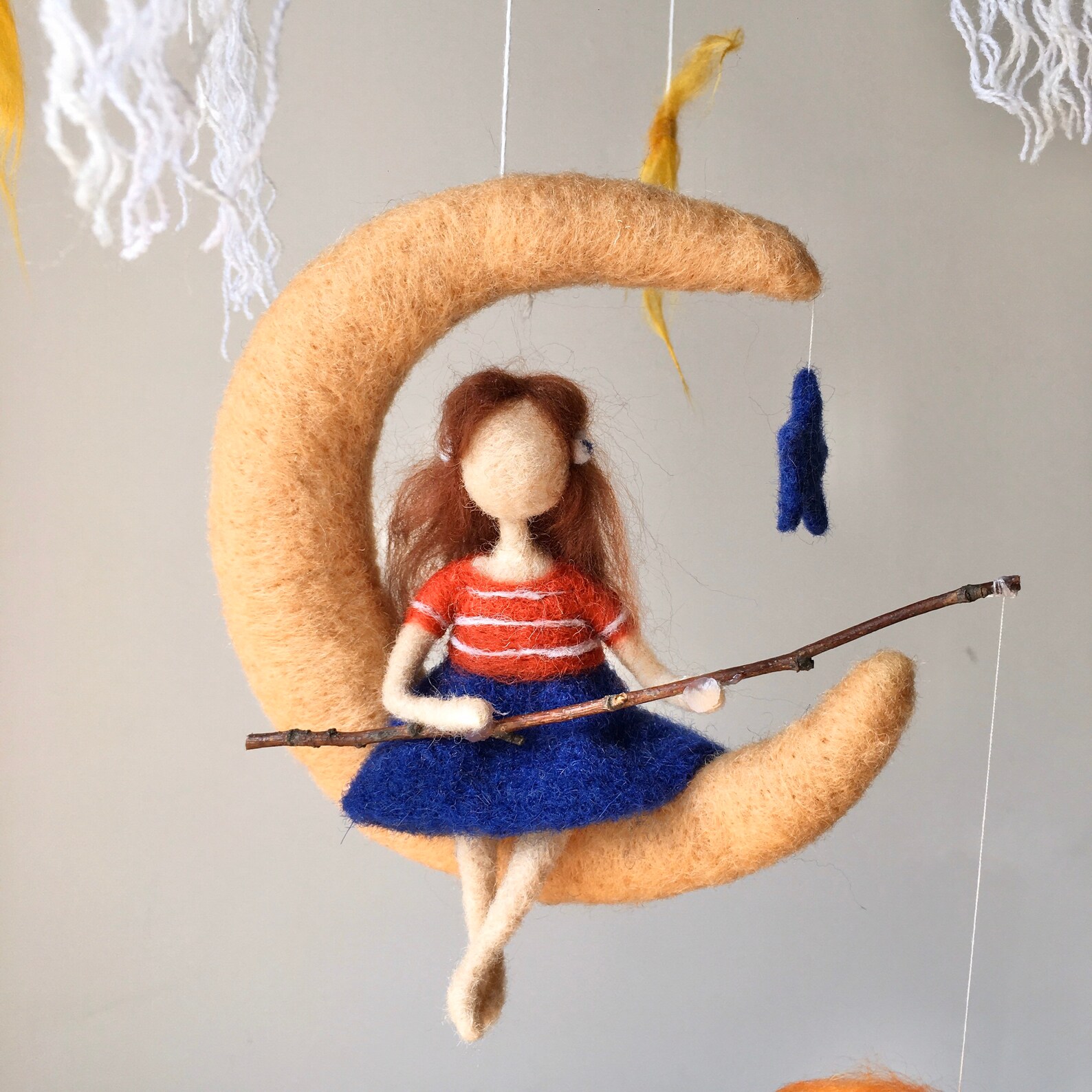 Girls fairy decor Moon felt mobile Felt baby mobile Moon Etsy