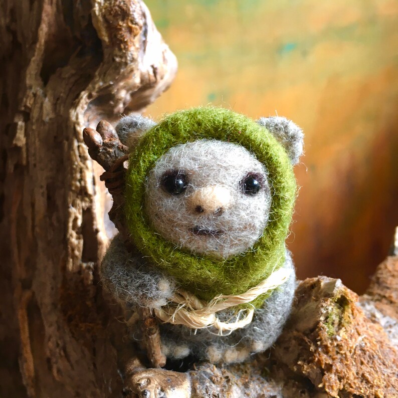 Needle felted miniature ewok Star Wars decoration. Etsy