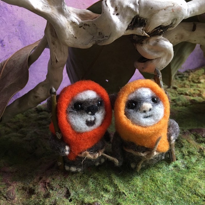 Needle felted miniature ewok Star Wars decoration. Etsy