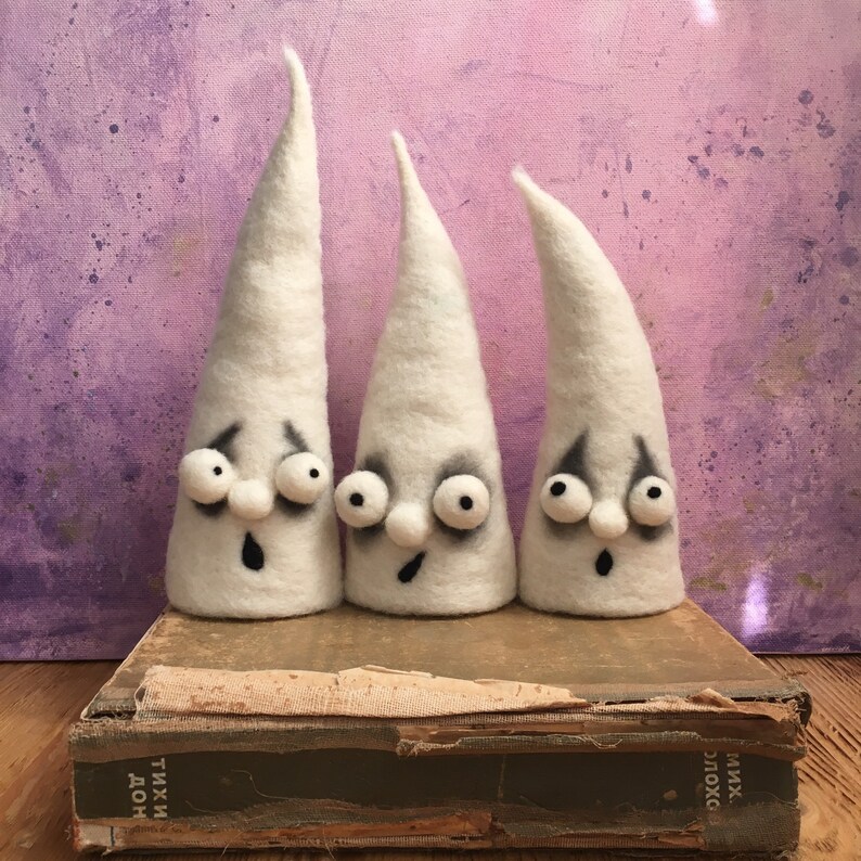 Set of three needle felted ghosts Halloween ideas. Etsy