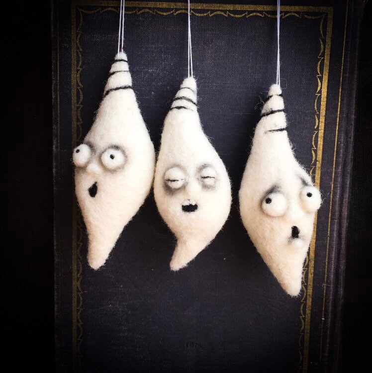 Set of three hanging needle felted ghosts Halloween ideas. Etsy