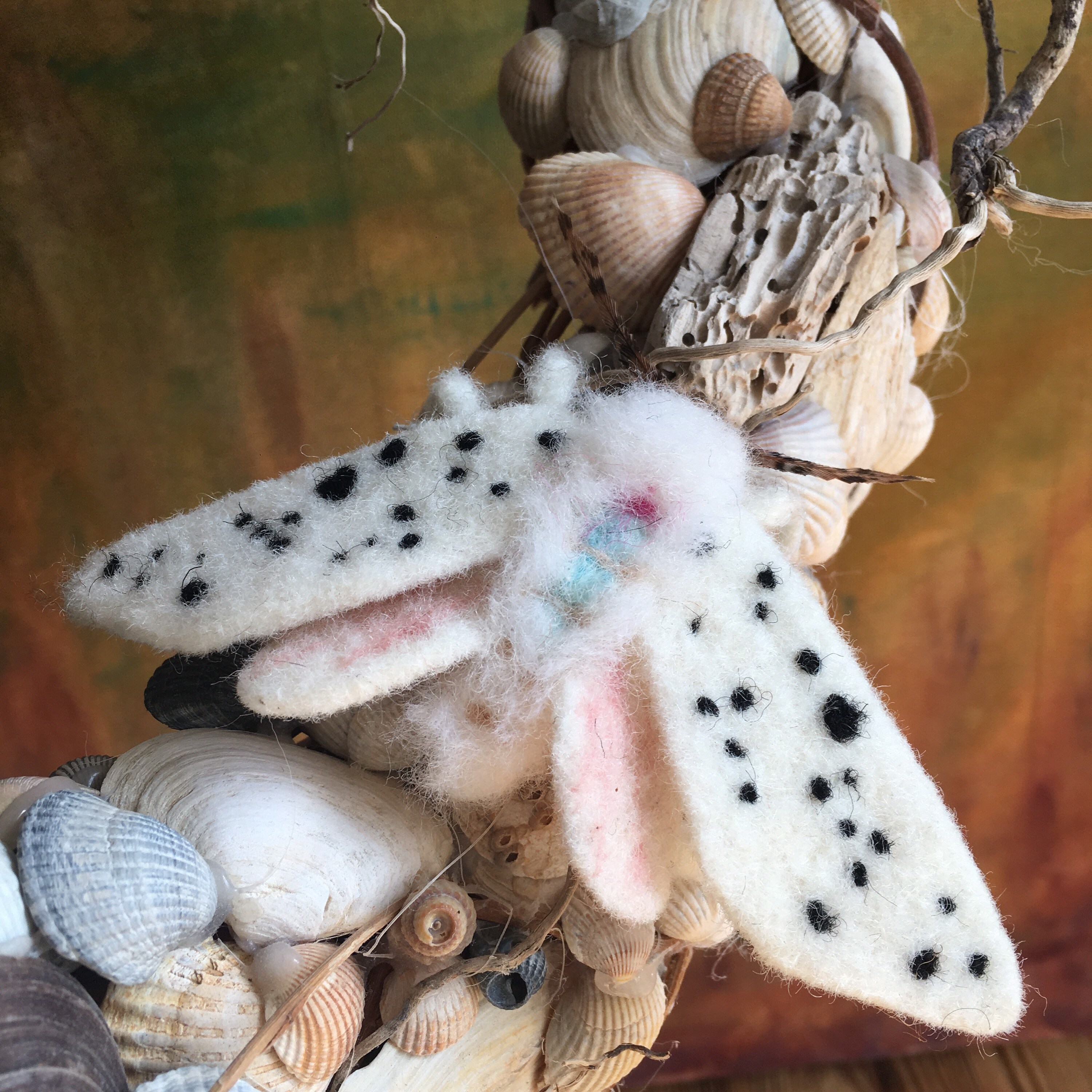 Felted white spotted moth Nature jewelry Moth butterfly Etsy