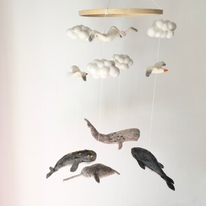 Nautical nursery Mobile with four whales: Narwhal Soon to be mom Humpback whale Expecting mom gift Blue whale Beluga