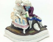 Antique Victorian Staffordshire Figure Inkwell Courting Couple Ink Stand 5 quot 13cm
