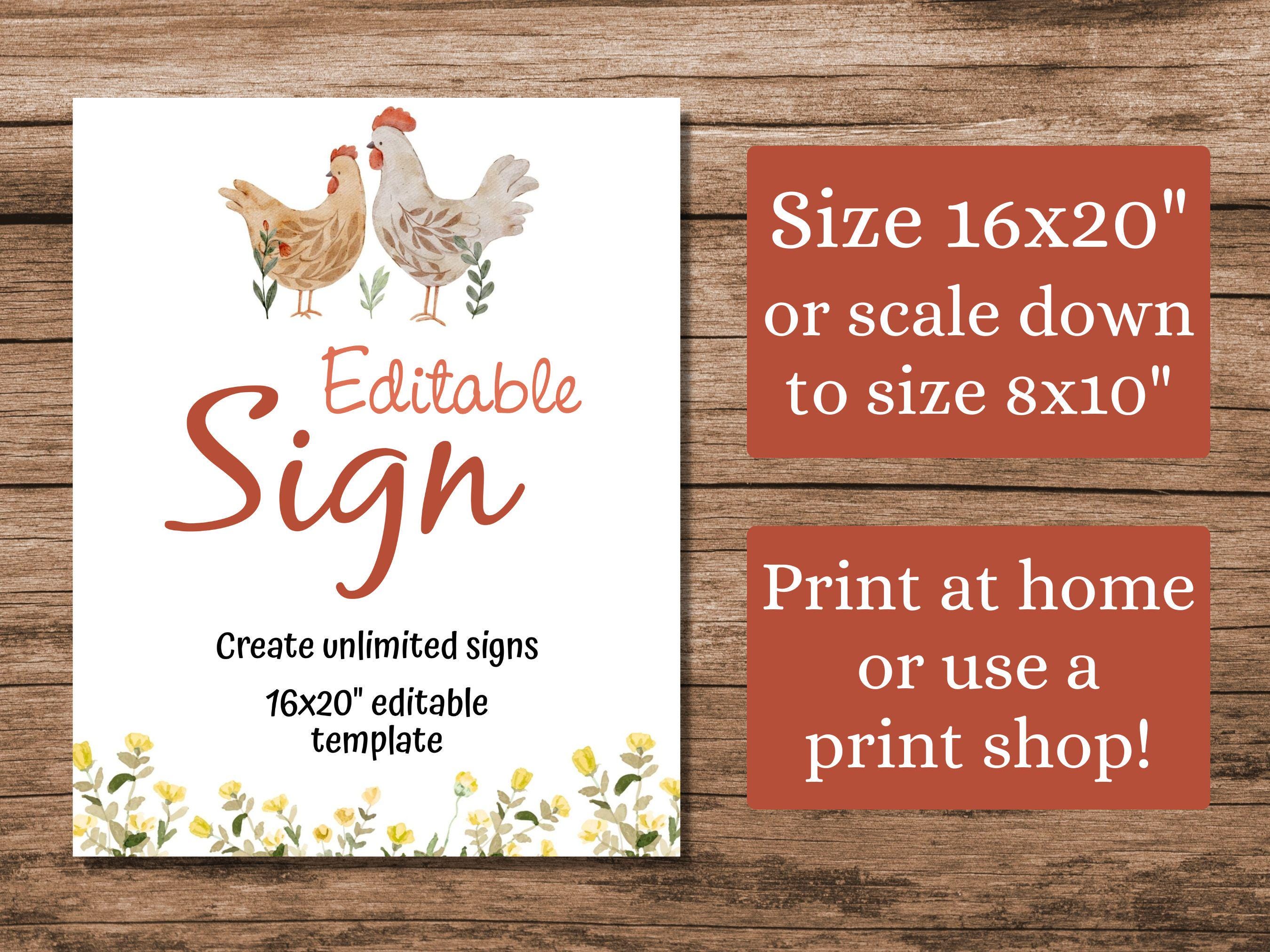 Editable Chicken Sign, Cute Farm Animal Birthday Party, Little Chick ...