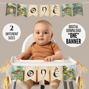 Fantasy Shire "One" First Birthday Banner, Magic Ring 1st Year Party, Adventure Highchair Decorations, Elvish Cottagecore Baby Download 3020