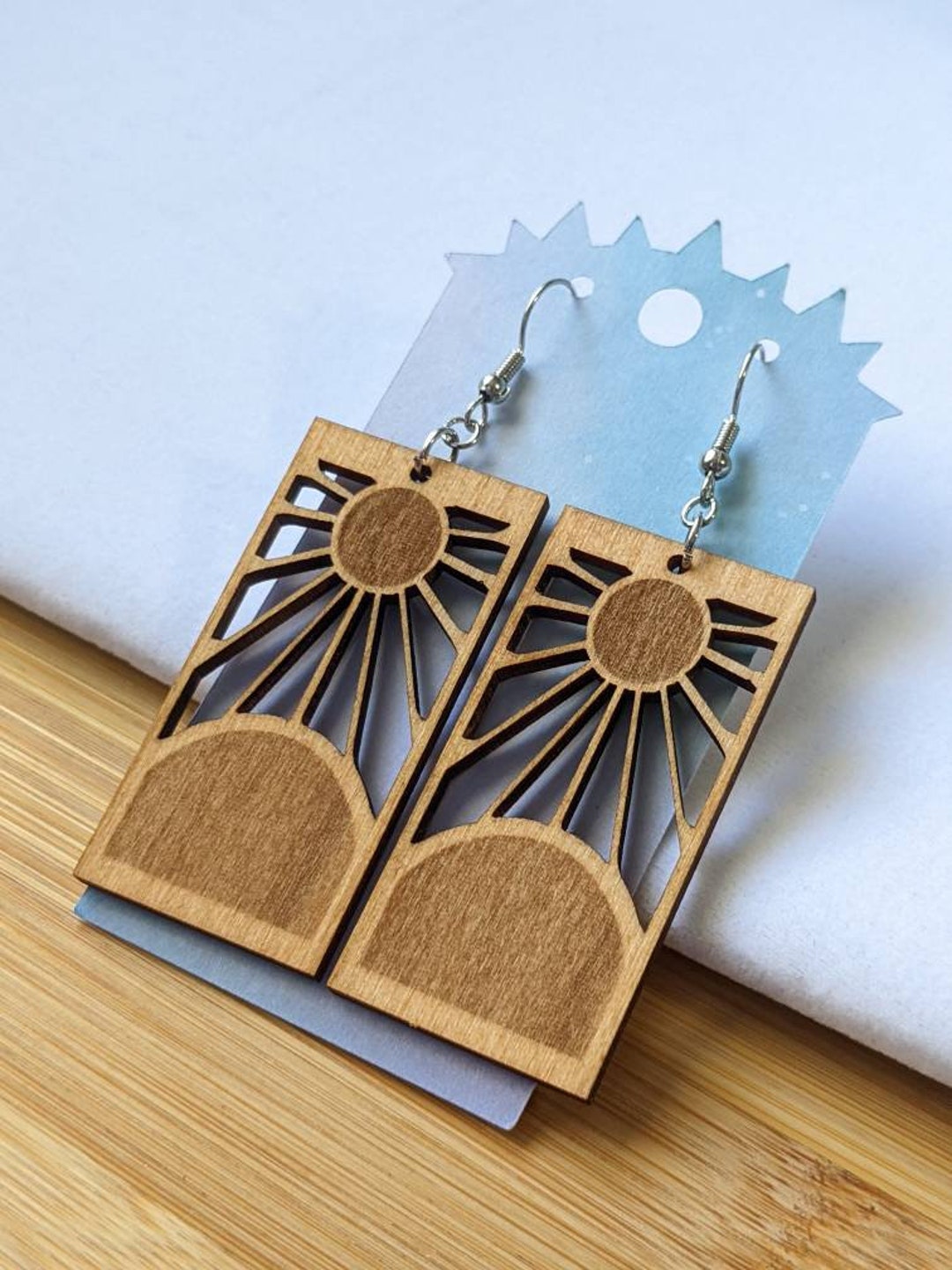 Japanese Red Sun Hanafuda Basswood Earrings / Wooden Earrings Etsy