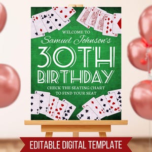 Letrero de póker personalizado editable, fiesta de cumpleaños en Las Vegas, despedida de soltero en una noche de casino, graduación de juegos de cartas, decoración de bienvenida de Ace, descarga instantánea 3021