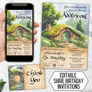 Editable Fantasy Shire Birthday Invitation, One Party to Rule Them All, Elvish Fellowship Adventure Evite, Medieval Magic Ring Download 3020