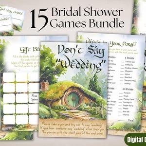 Bundle de jeu nuptiale imprimable Fantasy Shire, 15 activités de douche, anneau magique de célibataire, fête elfique, mariage cottage, téléchargement 3020