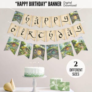 Banner de cumpleaños de Fantasy Shire, fiesta de anillos mágicos para nerds, celebración "Uno para gobernarlos a todos", decoraciones de aventuras élficas, descarga 3020