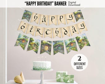 Fantasy Shire Happy Birthday Banner, Nerdy Magic Ring Party, One to Rule Them All Celebration, Elvish Adventure Decorations, Download 3020
