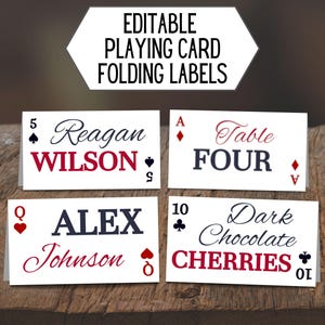 Bewerkbare speelkaartlabels, pokervoedselborden, Vegas-feestdecoraties, Wonderland-babyshower, verjaardagskaart game-avond downloaden 3019