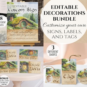 Editable Fantasy Shire Decorations Bundle, Magic Ring Birthday Party Tag, Cottagecore Adventure Baby Shower Sign, Elvish Label Download 3020