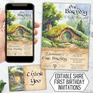 Editable Fantasy Shire First Birthday Invitation, One to Rule Them All Party Invite, Baby 1 Year Evite, Cottagecore Adventure Download 3020