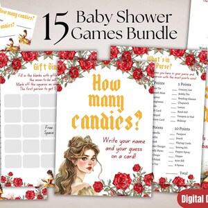Pacchetto di giochi stampabili La bella e la bestia, 15 attività per baby shower, festa della principessa reale, giochi di gruppo per ragazze di Magic Fairytale da scaricare 3024