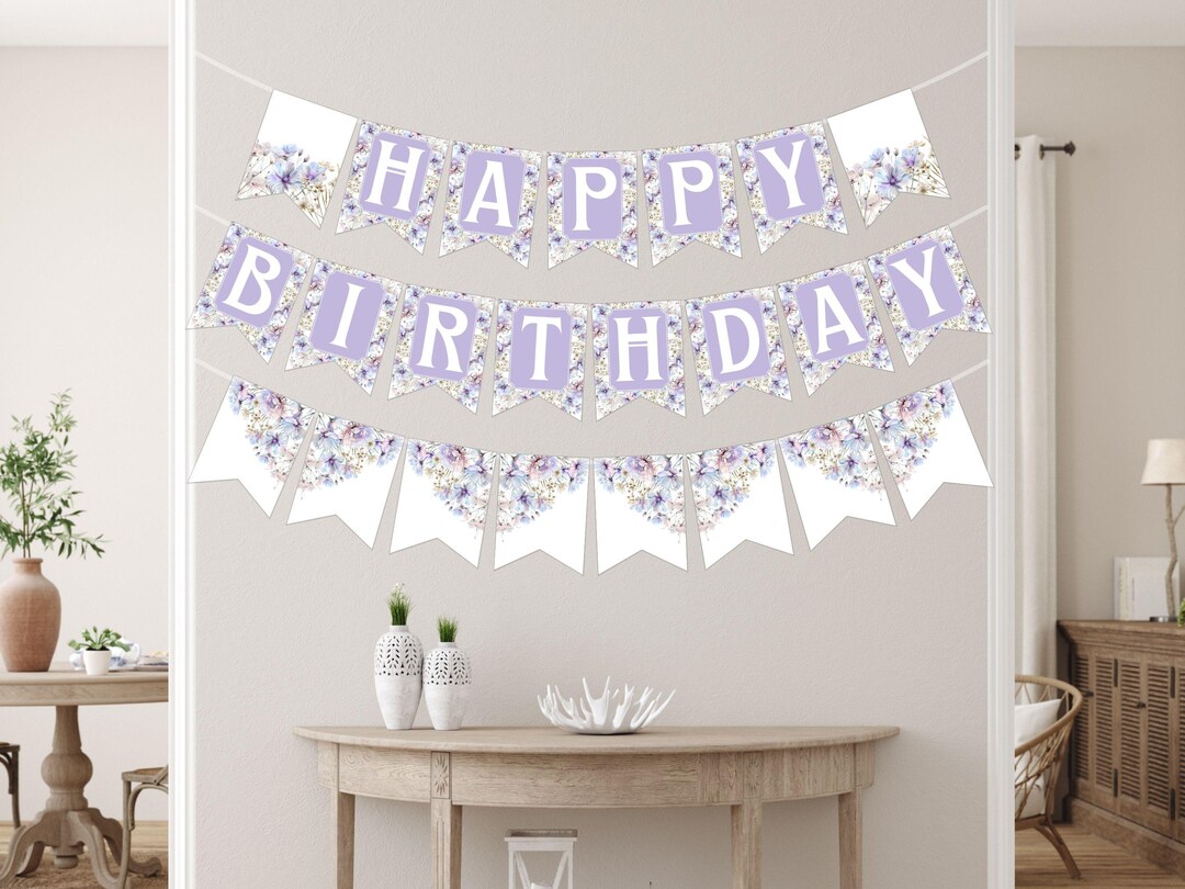 Wildflower Happy Birthday Banner, Purple Floral Party for Women, Wild ...