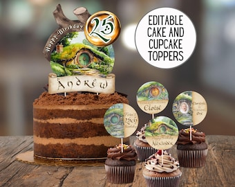 Editable Fantasy Shire Cake and Cupcake Toppers, Magic Ring Birthday Party Decorations, Halfling Baby Shower Sign, Cottagecore Download 3020