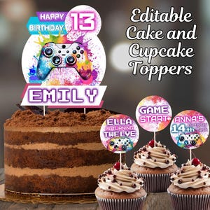 Editable Video Game Cake and Cupcake Toppers, Girl Box Controller Birthday Party, Teenage Gamer Decorations, Gaming Streamer Download 3048