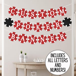 Aangepaste banner pokerchip, Vegas gepersonaliseerde decoratie, kaartspelavond verjaardagsfeestje afdrukbaar, vrijgezellenbord alles in casino downloaden 3021