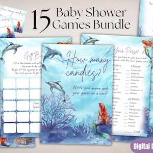 Pacchetto di giochi stampabili della Sirenetta, 15 attività per baby shower, Festa delle signore sotto il mare, Principessa dell'oceano magico, Download Summer Girl 3027