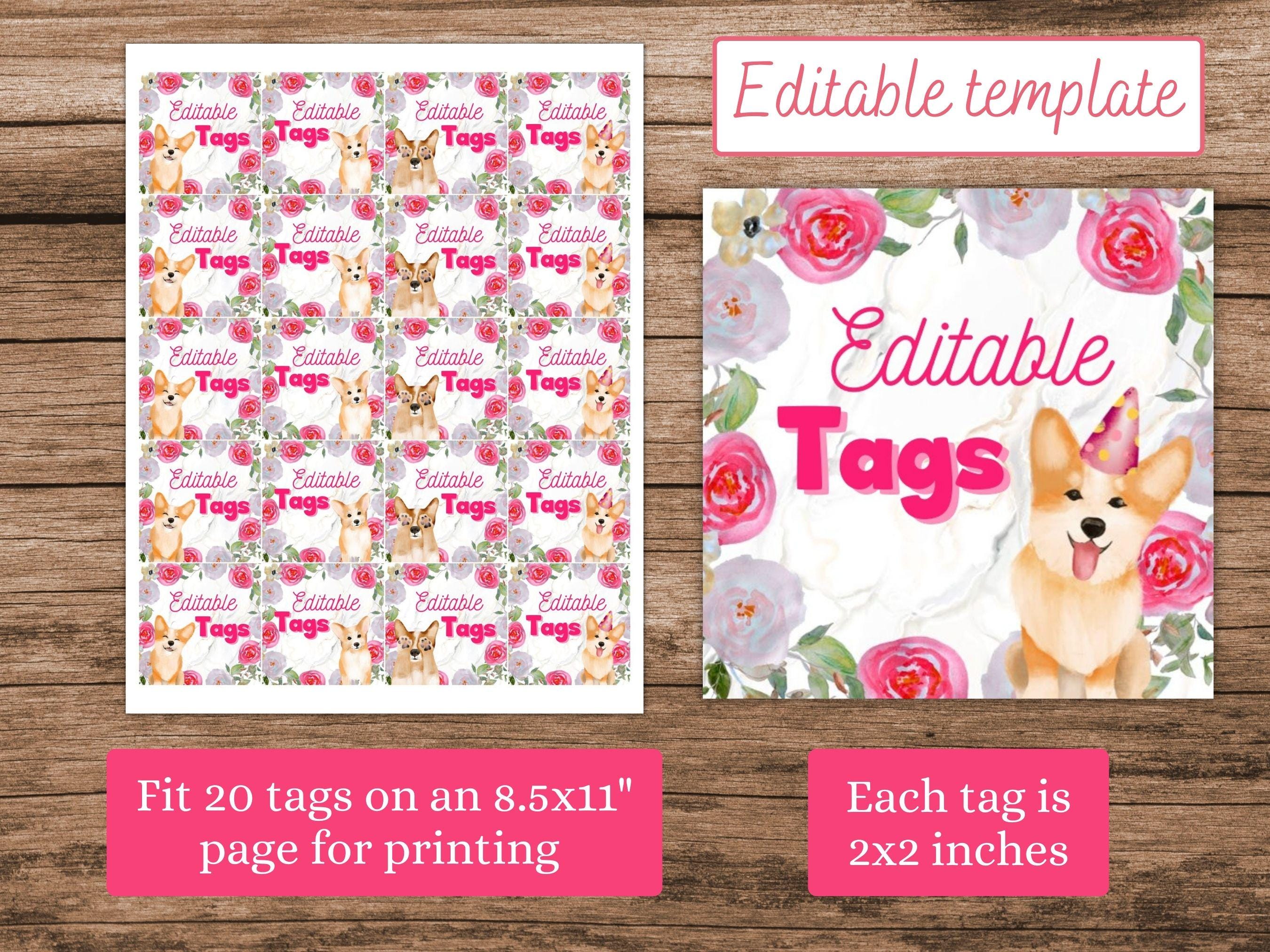 Editable Corgi Notes Editable Corgi Decorations Bundle, Girl Dog Birthday Party Tags, Pink ...