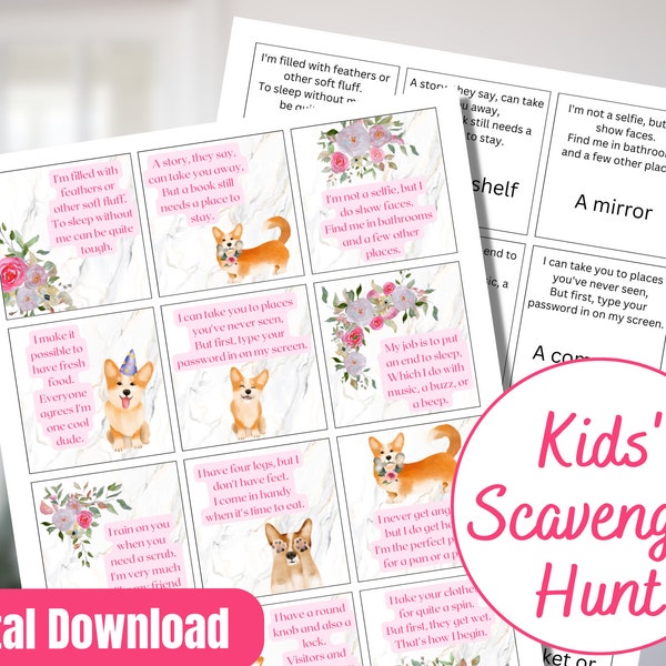 Printable Corgi Scavenger Hunt Children's Party Game, Puppy Birthday Activities, Dog Kids Group Games, Instant Download Printable, 3001