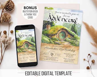 Fantasy Shire Editable Birthday Invitation, One Party to Rule Them All, Elvish Fellowship Adventure Evite, Medieval Magic Ring Download 3020