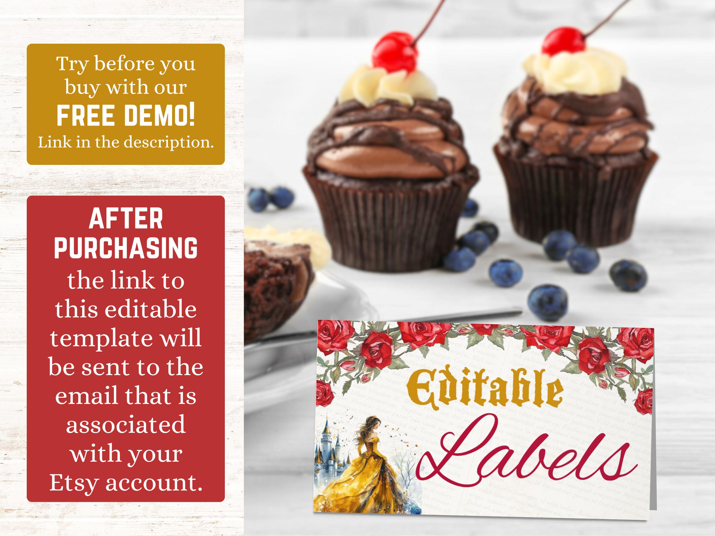 Editable Beauty and the Beast Labels, Princess Food Signs, Royal Party ...