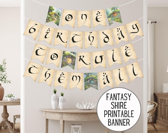 Fantasy Shire "One Birthday to Rule Them All" Banner, Magic Ring Birthday Party, New Adventure Baby Shower, Elvish Decorations Download 3020