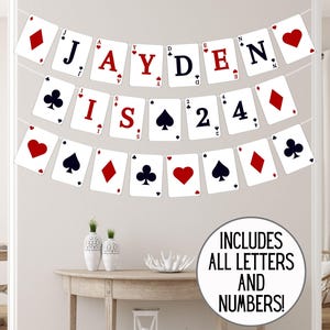 Bannière de cartes à jouer personnalisée, décoration personnalisée poker, fête d'anniversaire de Vegas, impression pour les diplômés, enseigne de célibataire de nuit casino, téléchargement 3019