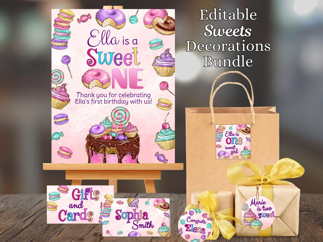 Editable Sweets Pink Decorations Bundle, Girl Candy Birthday Party Tags ...