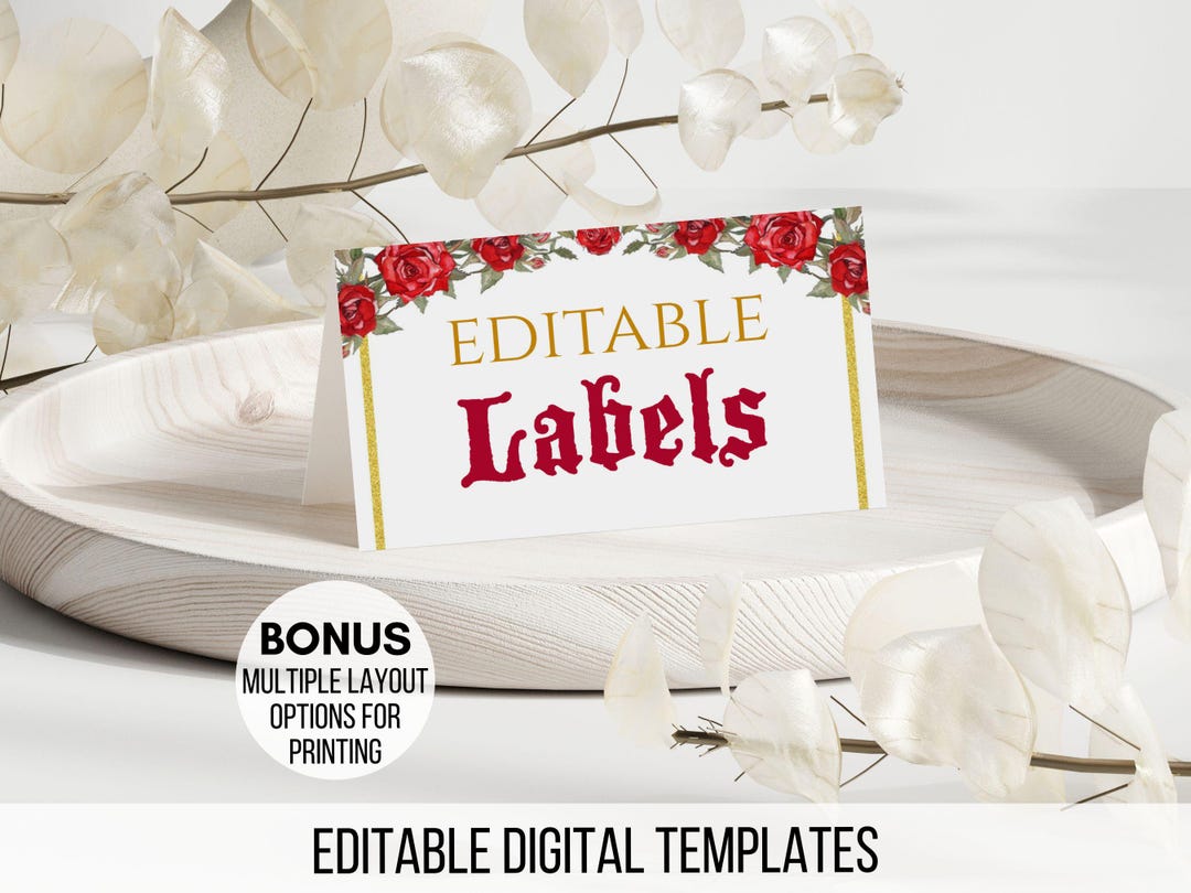 Beauty and the Beast Editable Labels | Princess Food Signs | Royal ...