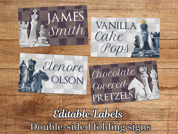 Editable Chess Piece Labels, Tournament Food Signs, Board Game
