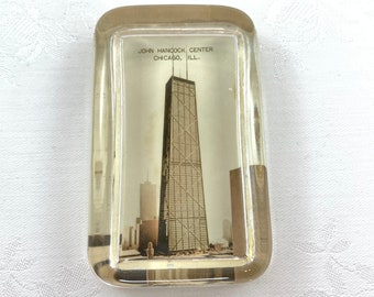 Vintage Glass Paperweight Sepia Tone Image “John Hancock Center”