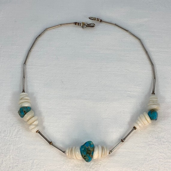 Vintage Necklace Puka Shells Turquoise Chips Tiny… - image 7
