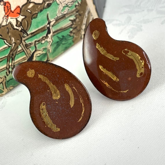 Vintage Cuff Links Artisan Made Paisley Shape Ena… - image 1