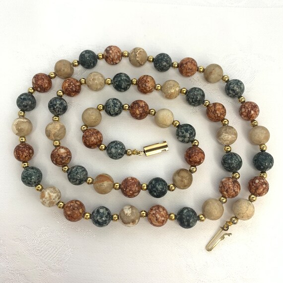 Vintage Necklace Jasper Stone Beads Natural Beige… - image 6