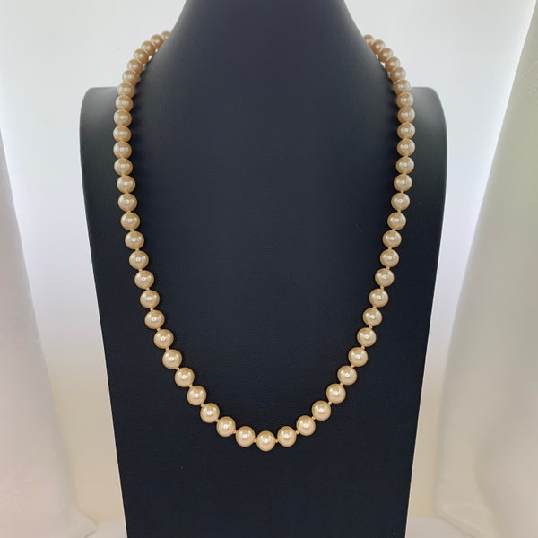 Vintage Monet Necklace Faux Pearls One Strand Creamy Luster Knotted 24” 1970’s