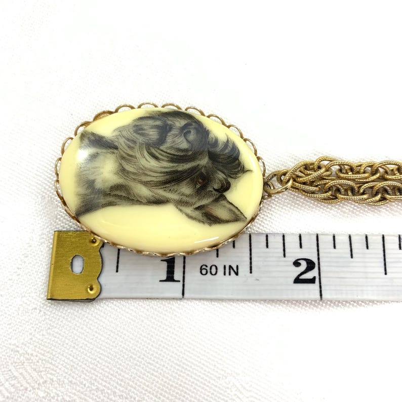 Vintage Pendant Necklace Schnauzer Dog Image Faux Scrimshaw Acrylic