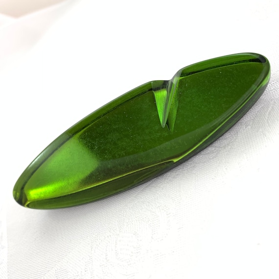 Vintage Brooch Lucite Carved Beveled Green Translu