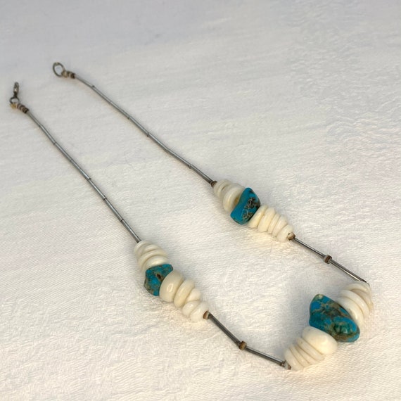 Vintage Necklace Puka Shells Turquoise Chips Tiny… - image 5