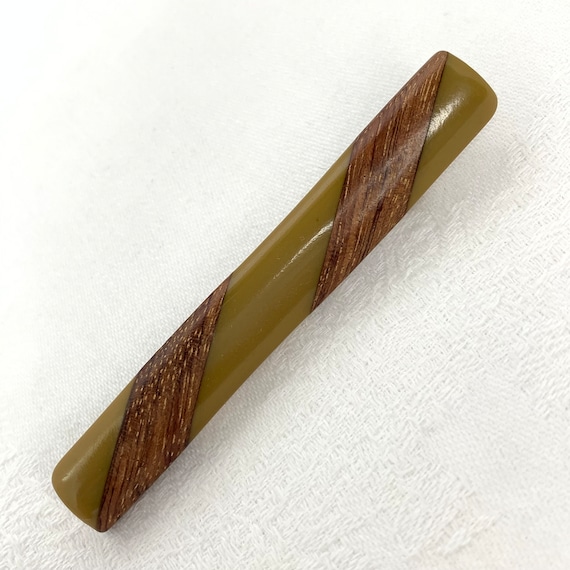 Vintage Bakelite Brooch Bar Pin Olive Bakelite Wo… - image 6